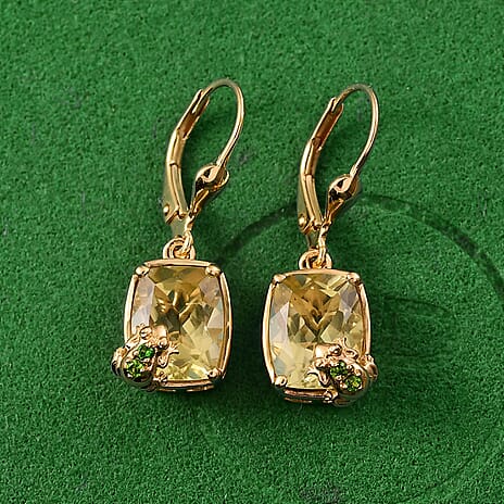 GP Italian Garden Collection - Green Gold Quartz & Multi Gemstones Solitaire Stud Push Post Earring in 18K Vermeil Yellow Gold Plated Sterling Silver 5.64 Ct.