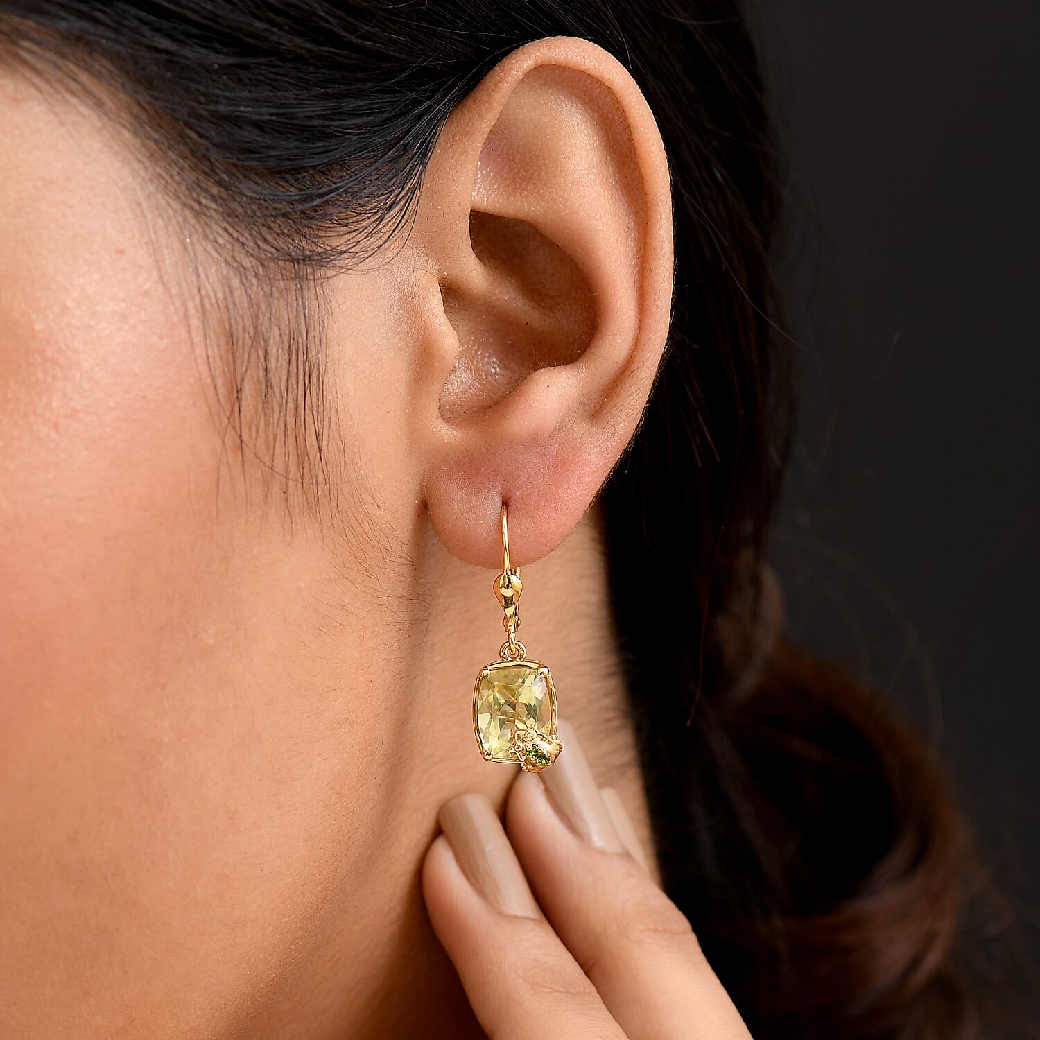 GP Italian Garden Collection - Green Gold Quartz & Multi Gemstones Solitaire Stud Push Post Earring in 18K Vermeil Yellow Gold Plated Sterling Silver 5.64 Ct.