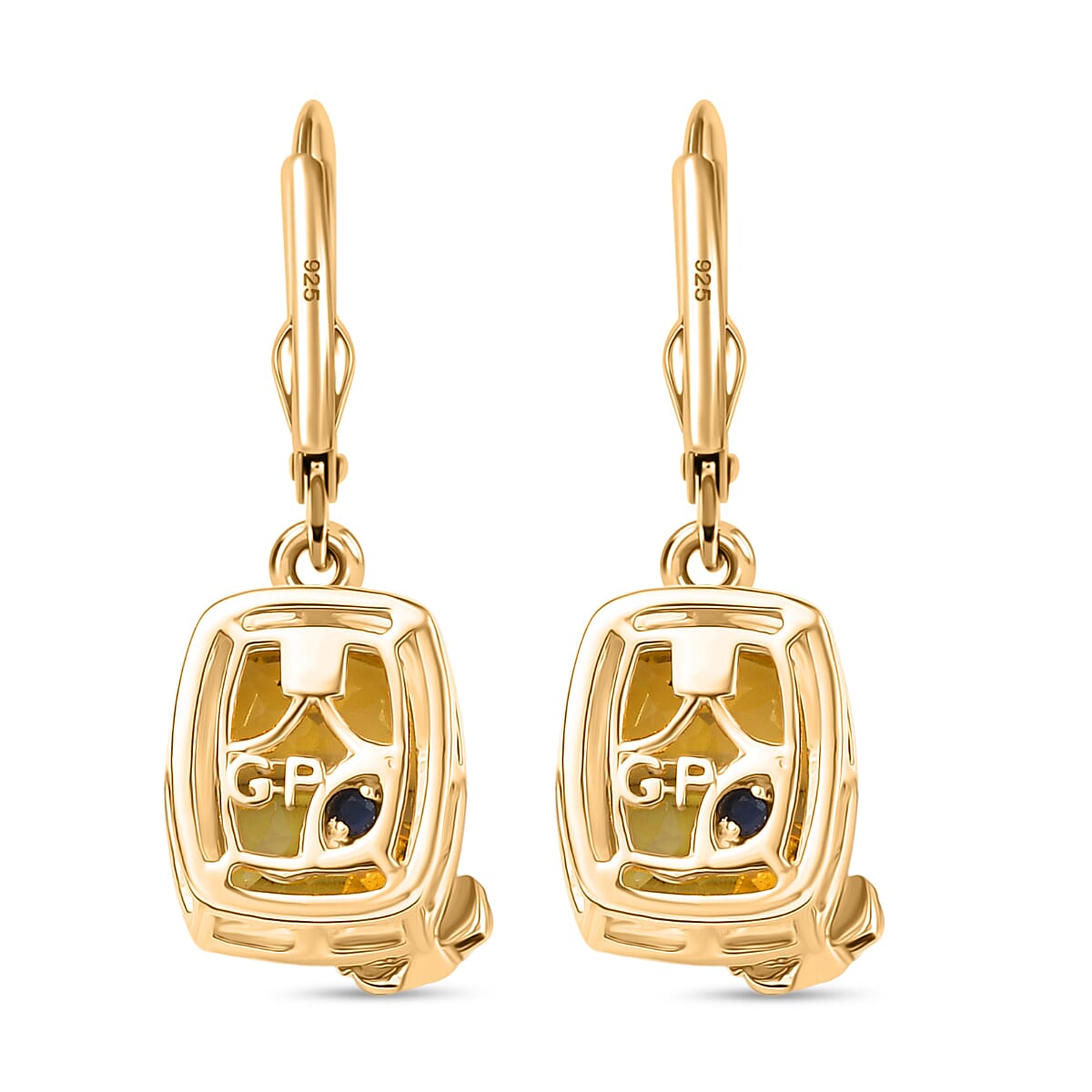 GP Italian Garden Collection - Green Gold Quartz & Multi Gemstones Solitaire Stud Push Post Earring in 18K Vermeil Yellow Gold Plated Sterling Silver 5.64 Ct.