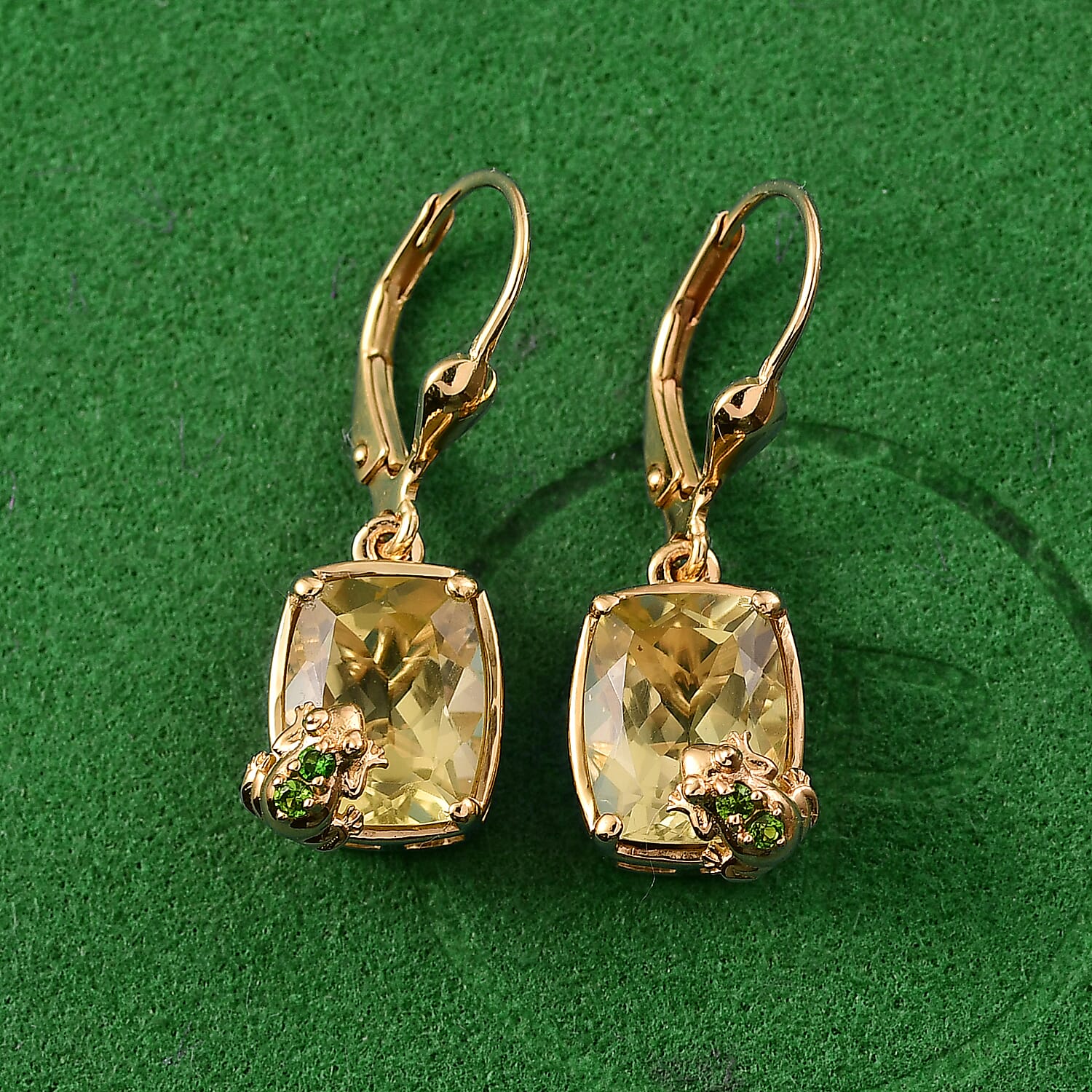 GP Italian Garden Collection - Green Gold Quartz & Multi Gemstones Solitaire Stud Push Post Earring in 18K Vermeil Yellow Gold Plated Sterling Silver 5.64 Ct.