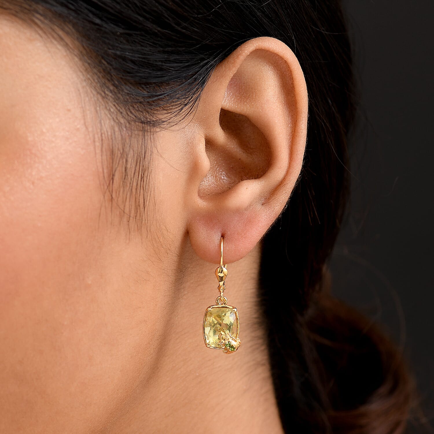 GP Italian Garden Collection - Green Gold Quartz & Multi Gemstones Solitaire Stud Push Post Earring in 18K Vermeil Yellow Gold Plated Sterling Silver 5.64 Ct.