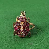 GP Italian Garden Collection - African Ruby & Multi Gemstones Crown on Beetle Ring in 18K Vermeil Yellow Gold Plated Sterling Silver 3.07 Ct.