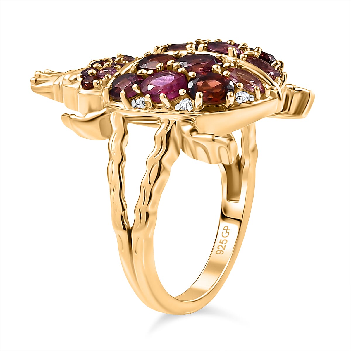 GP Italian Garden Collection - African Ruby & Multi Gemstones Crown on Beetle Ring in 18K Vermeil Yellow Gold Plated Sterling Silver 3.07 Ct.