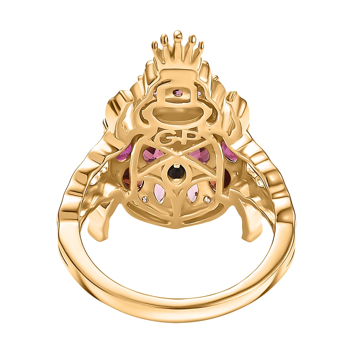 GP Italian Garden Collection - African Ruby & Multi Gemstones Crown on Beetle Ring in 18K Vermeil Yellow Gold Plated Sterling Silver 3.07 Ct.