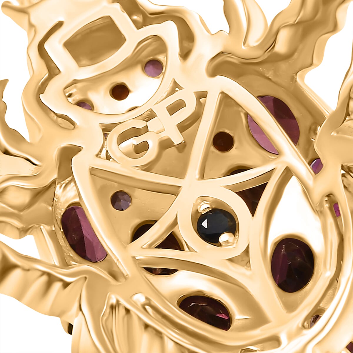 GP Italian Garden Collection - African Ruby & Multi Gemstones Crown on Beetle Ring in 18K Vermeil Yellow Gold Plated Sterling Silver 3.07 Ct.