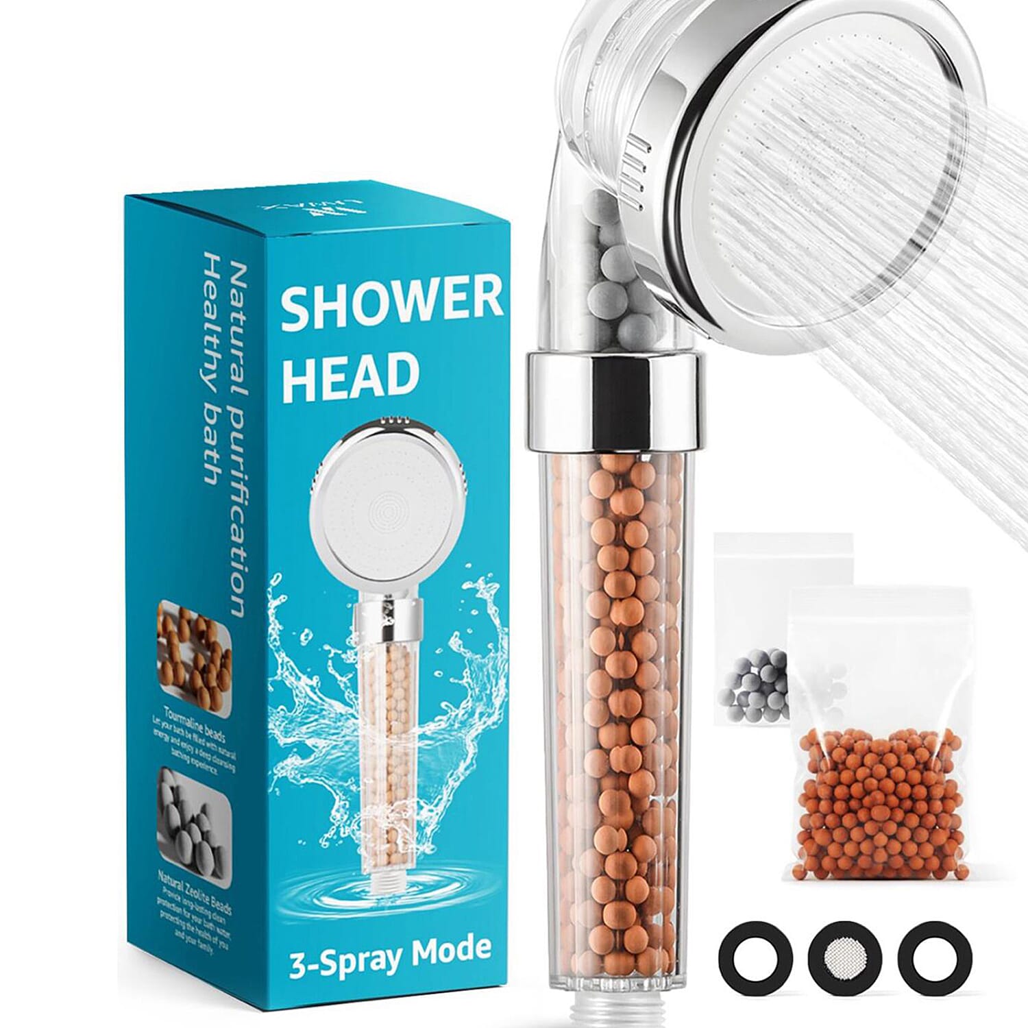 Tourmaline & Zeolite Beads Shower Head with Refill