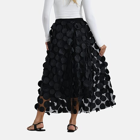 La Marey 3D Flower Appliques Tulle Skirt (Size - L-XL) - Black