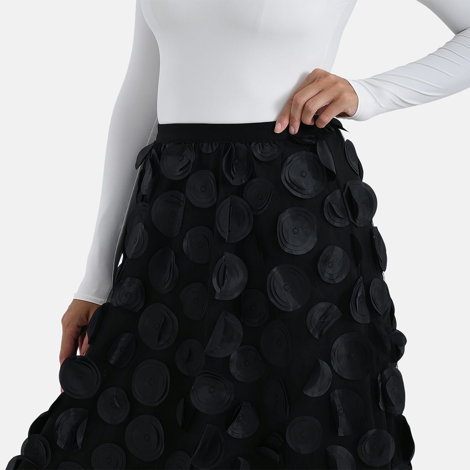 La Marey 3D Flower Appliques Tulle Skirt (Size - L-XL) - Black