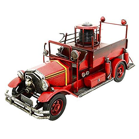 Past Time Creative Craft Hand Painted Vintage Metal Fire Engine Ornament - Dark Red
