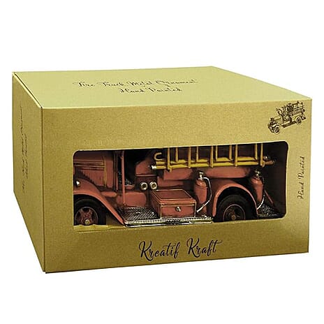 Past Time Creative Craft Hand Painted Vintage Metal Fire Engine Ornament - Dark Red