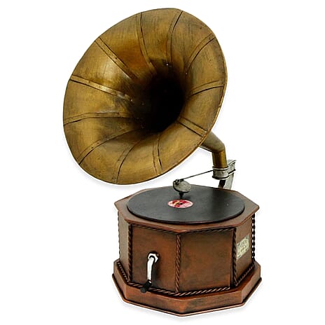 Past Time Creative Craft Hand Painted Vintage Metal Gramophone Ornament - Light Bronze