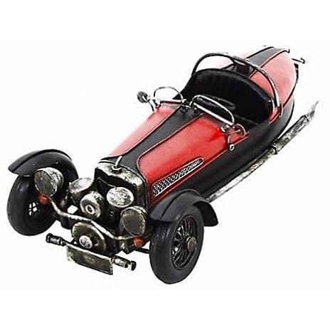 Past Time Creative Craft Hand Painted Vintage Three-Wheel Car Metal Ornament - Red - Black