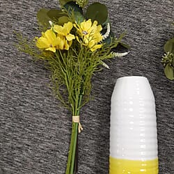 Two-Tone Vase with Artificial Yellow Flowers - White - Yellow