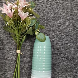 Two-Tone Vase with Artificial Flowers - Mint - White