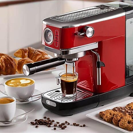 LOWEST EVER PRICE - Ariete Moderna Coffee Machine Slim with Pressure Gauge 1300W Red