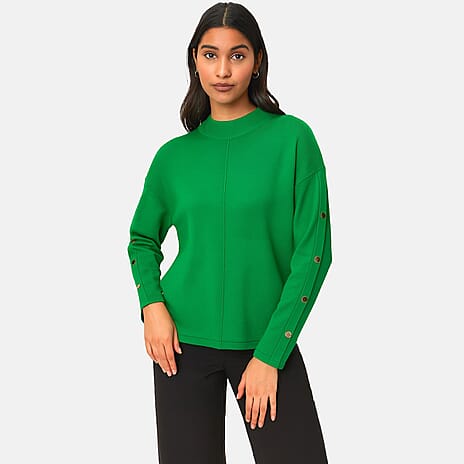 Anamor Gold Button Trim Sleeve Supersoft Jumper (Size L) - Green