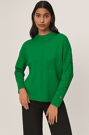 Anamor Gold Button Trim Sleeve Supersoft Jumper (Size M) - Green