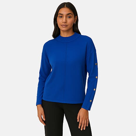 Anamor Gold Button Trim Sleeve Supersoft Jumper (Size XL) - Cobalt