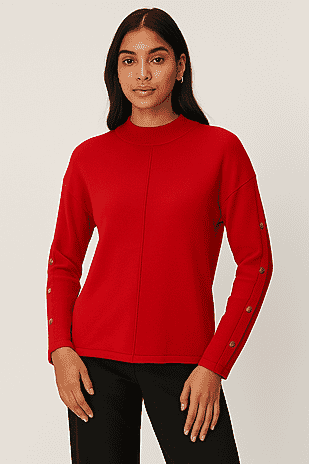 Anamor Gold Button Trim Sleeve Supersoft Jumper (Size L) - Red
