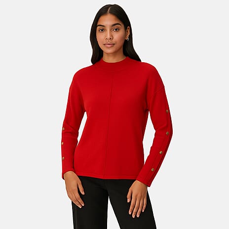 Anamor Gold Button Trim Sleeve Supersoft Jumper (Size L) - Red