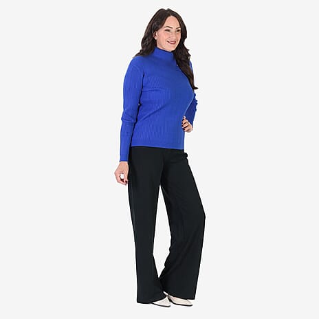 Anamor Cable Knit Splitneck Jumper With Gold Button Sleeve (Size M) - Cobalt