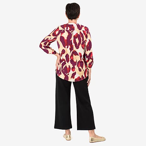 Anamor Abstract Print Grandad Collar Shirt With Dip Hem (Size S-M) - Pink