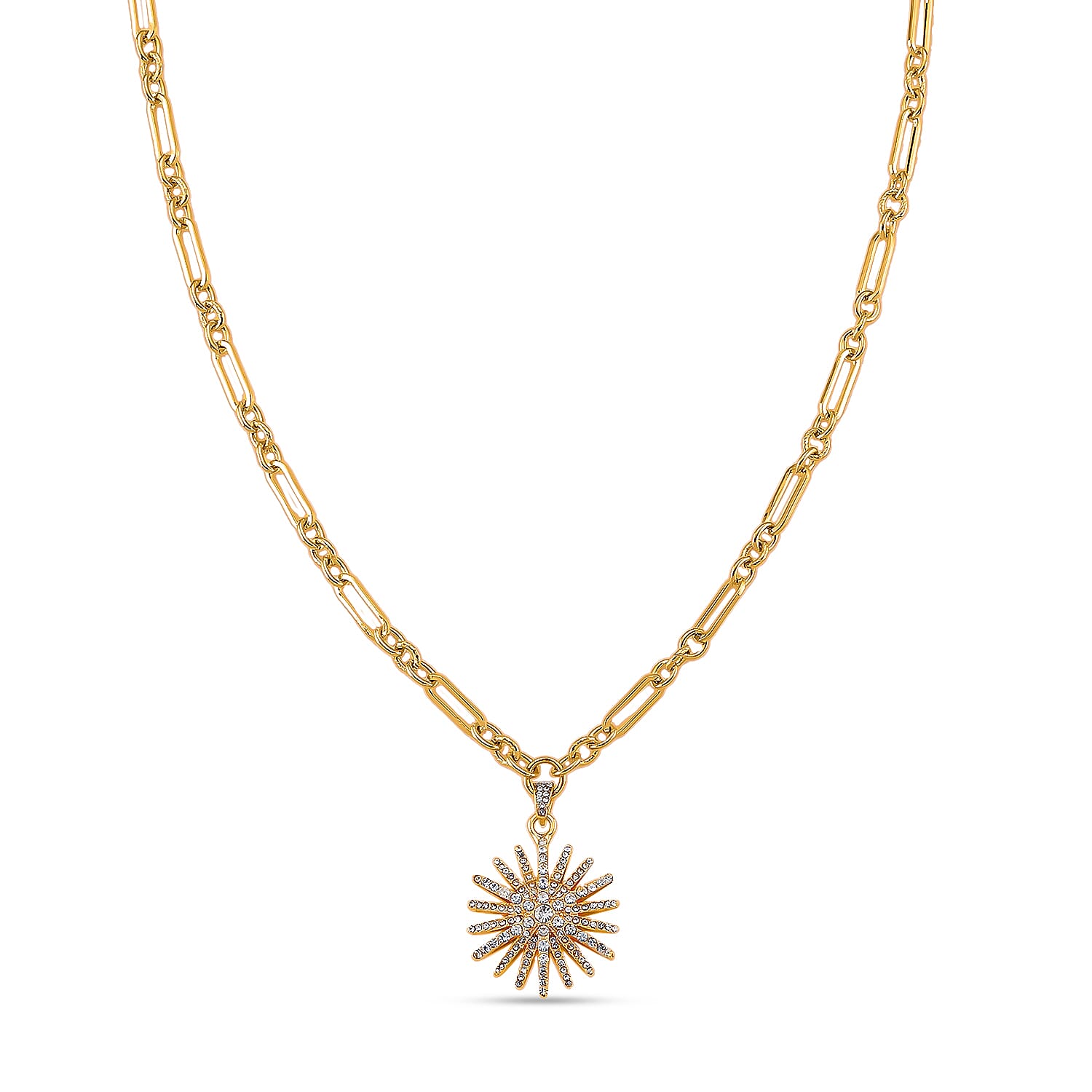 Austrian White Crystal Starburst Necklace (Size 19.5 - 2 Ext) in Yellow Gold Plated