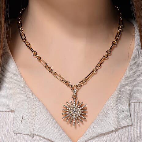 Austrian White Crystal Starburst Necklace (Size 19.5 - 2 Ext) in Yellow Gold Plated
