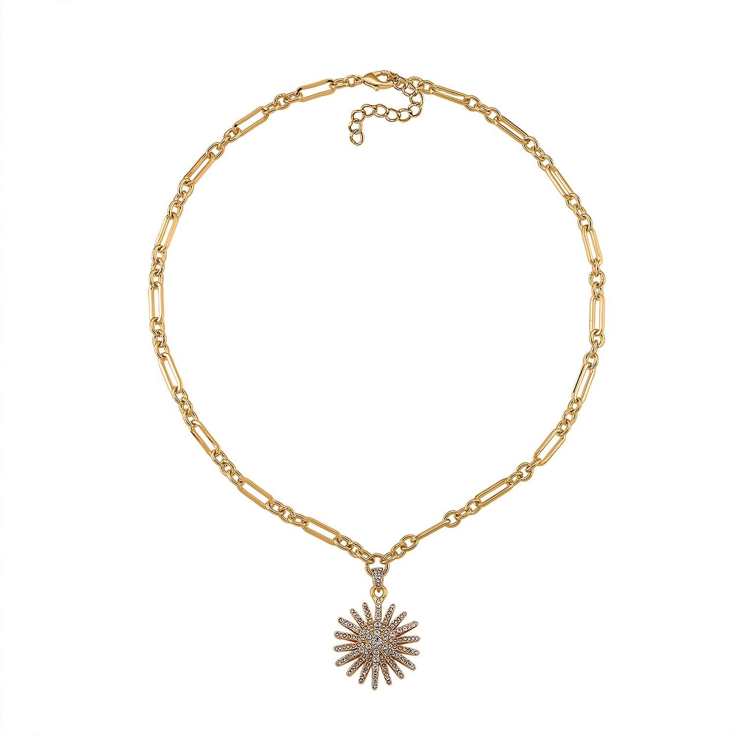 Austrian White Crystal Starburst Necklace (Size 19.5 - 2 Ext) in Yellow Gold Plated