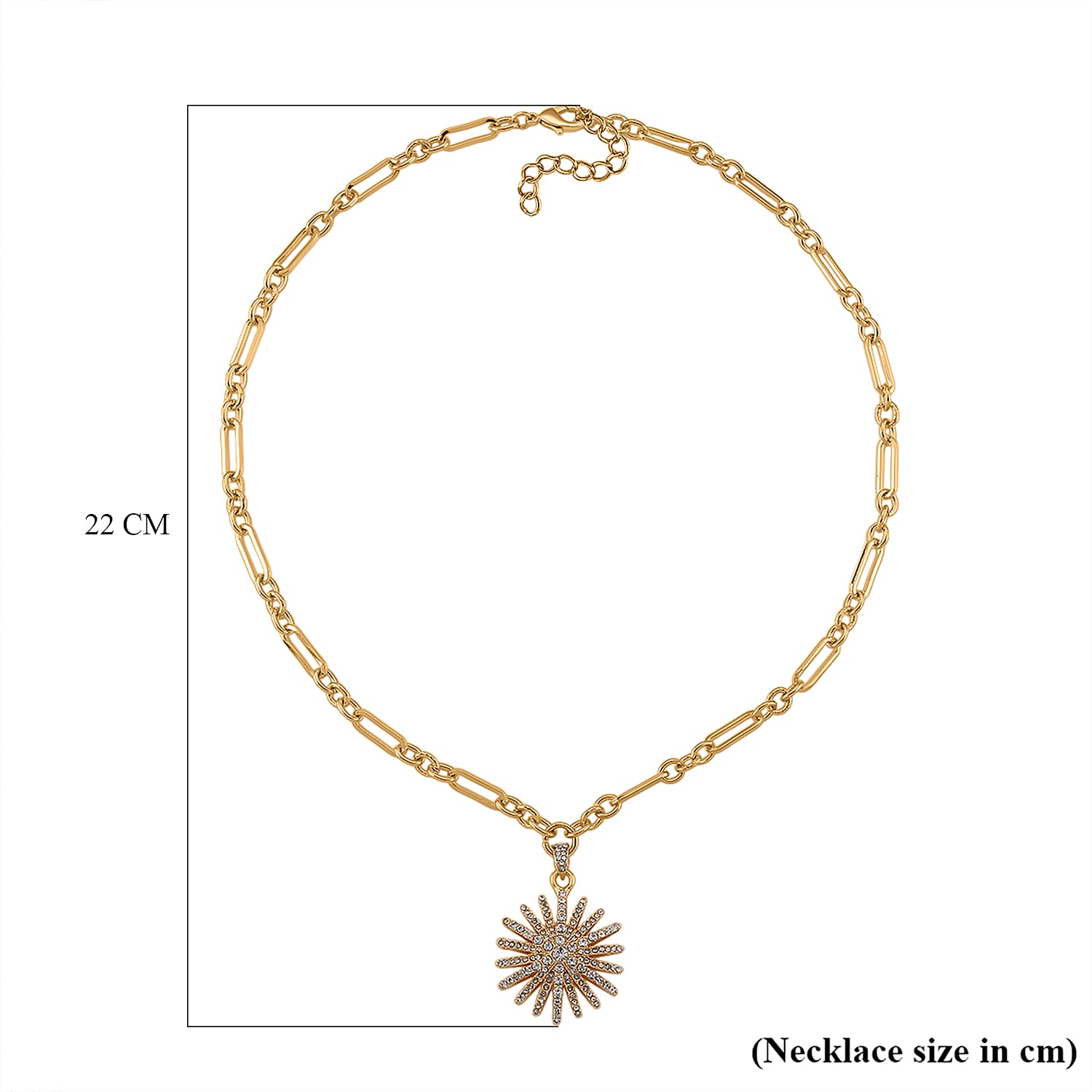 Austrian White Crystal Starburst Necklace (Size 19.5 - 2 Ext) in Yellow Gold Plated