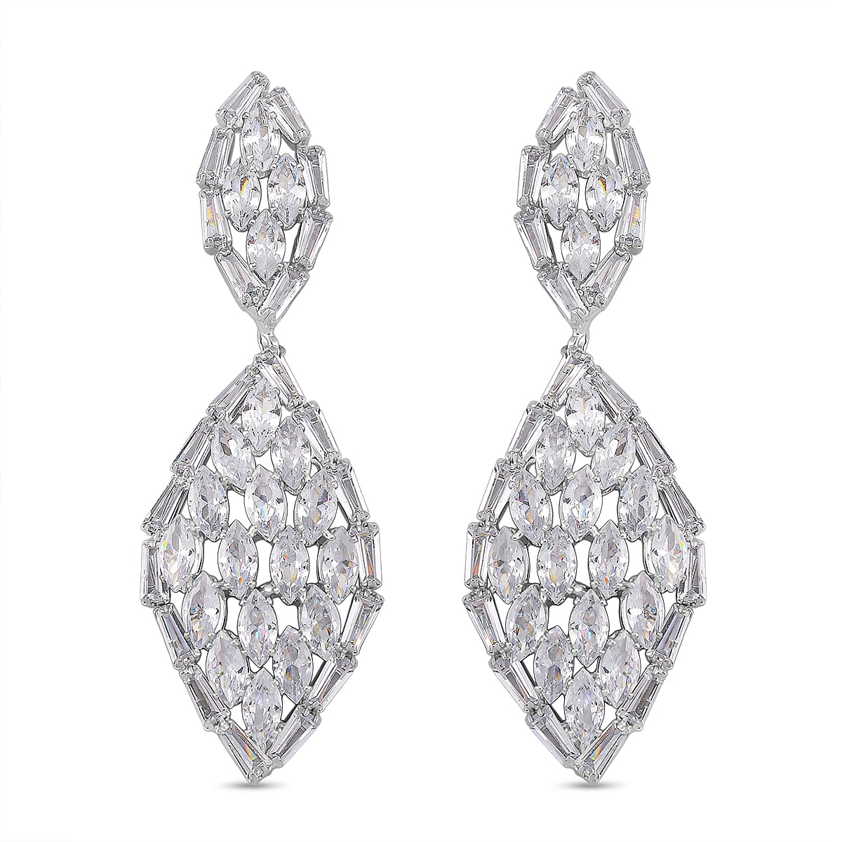 Boutique Collection - Austrian White Crystal Dangling Earrings in White Gold Plated