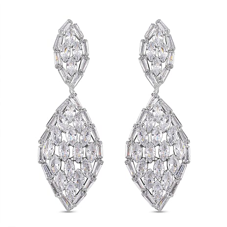 Boutique Collection - Austrian White Crystal Dangling Earrings in White Gold Plated