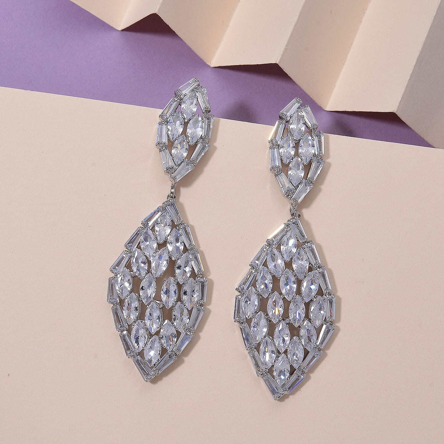 Boutique Collection - Austrian White Crystal Dangling Earrings in White Gold Plated