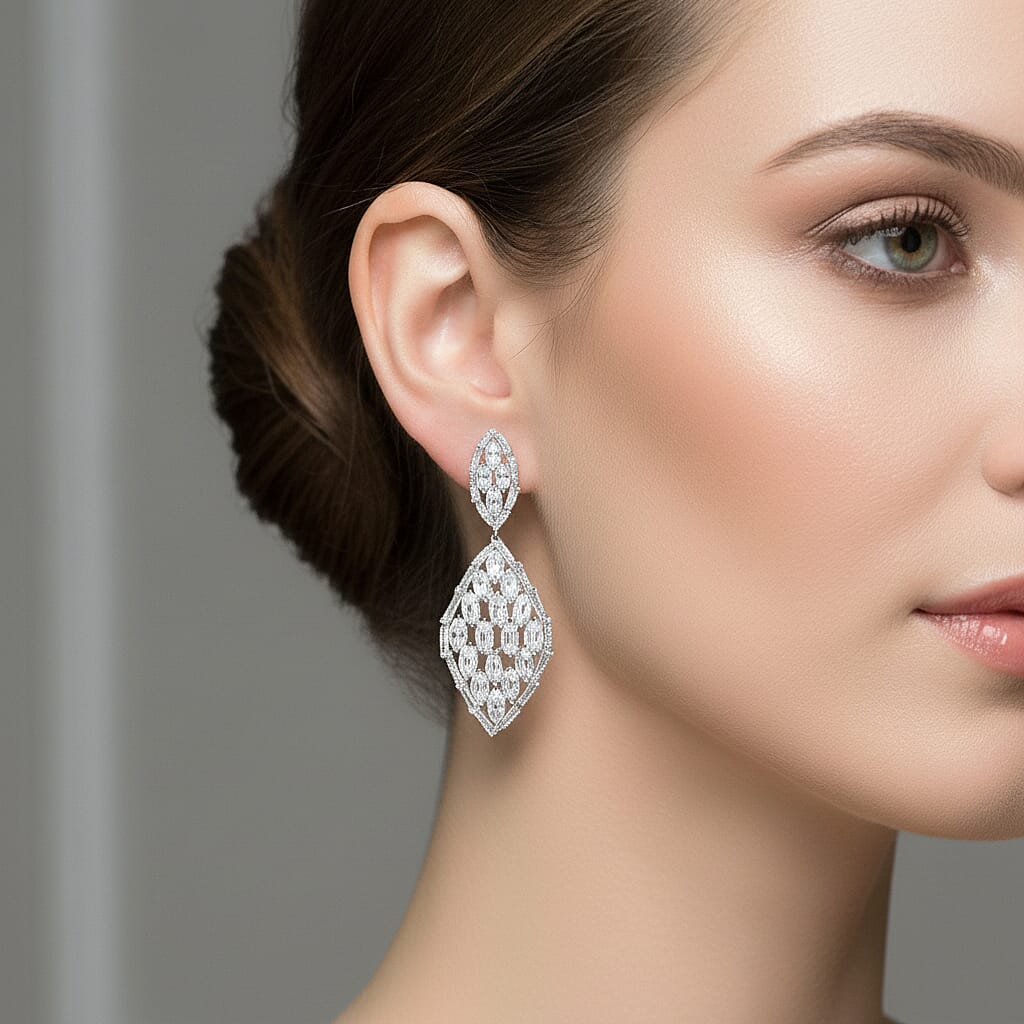 Boutique Collection - Austrian White Crystal Dangling Earrings in White Gold Plated