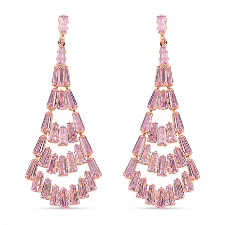 Boutique Collection - Austrian Pink Crystal Dangling Earrings in Rose Gold Plated