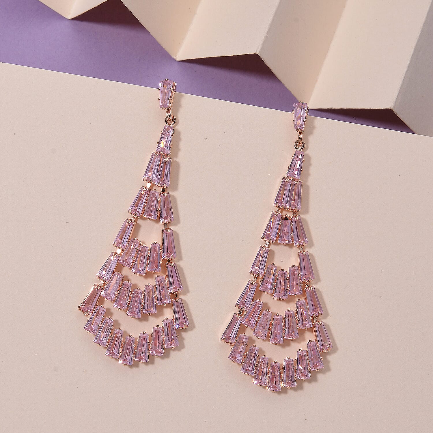 Boutique Collection - Austrian Pink Crystal Dangling Earrings in Rose Gold Plated