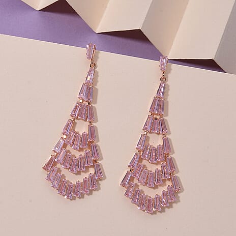 Boutique Collection - Austrian Pink Crystal Dangling Earrings in Rose Gold Plated
