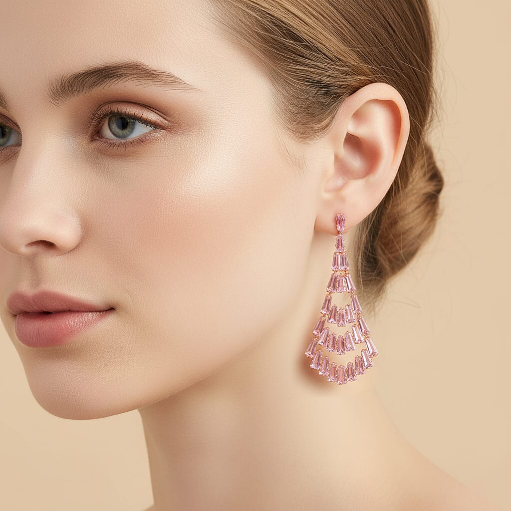 Boutique Collection - Austrian Pink Crystal Dangling Earrings in Rose Gold Plated