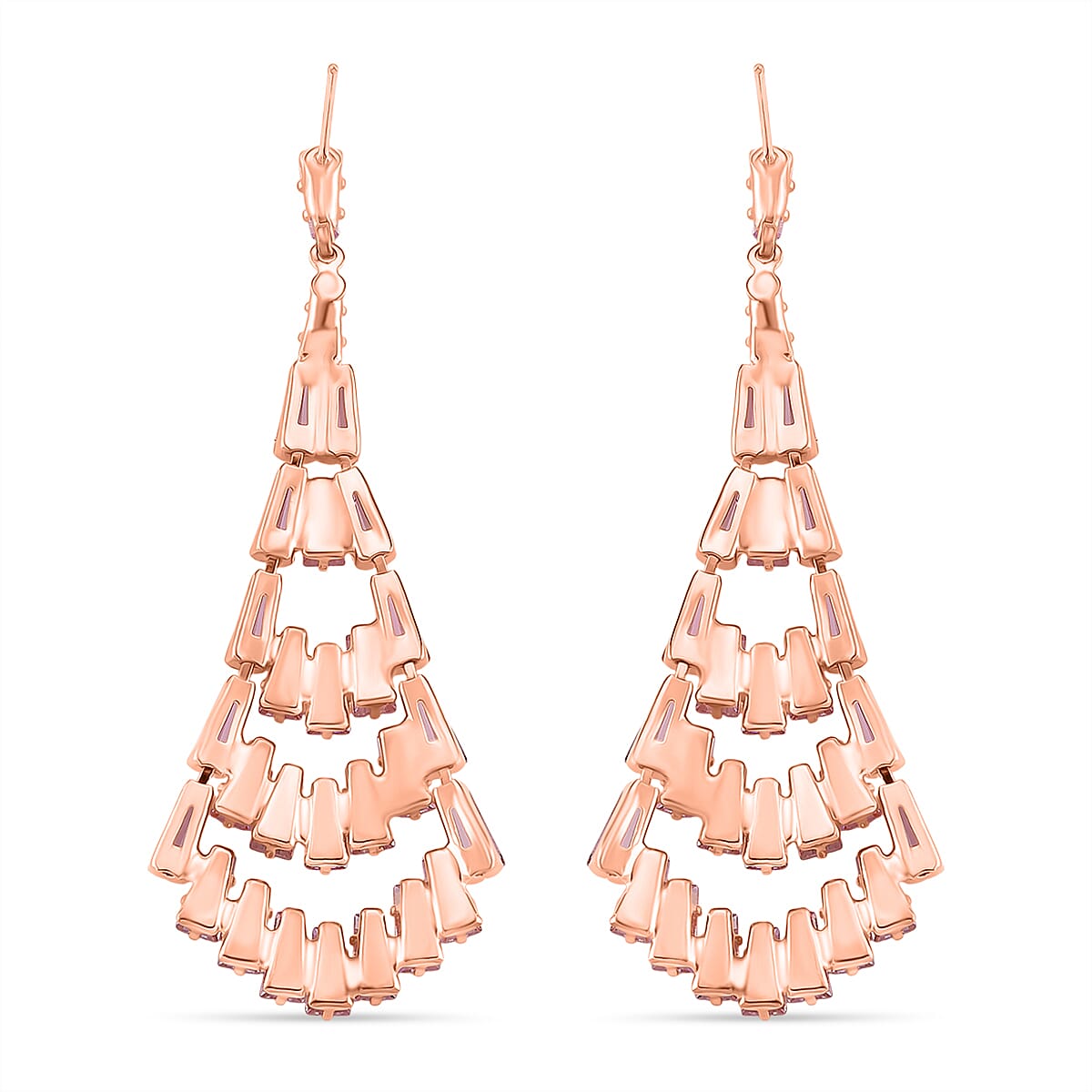 Boutique Collection - Austrian Pink Crystal Dangling Earrings in Rose Gold Plated