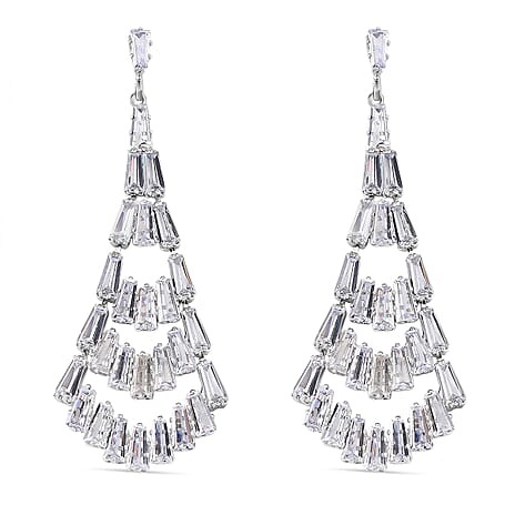 Boutique Collection - Austrian White Crystal Dangling Earrings in White Gold Plated
