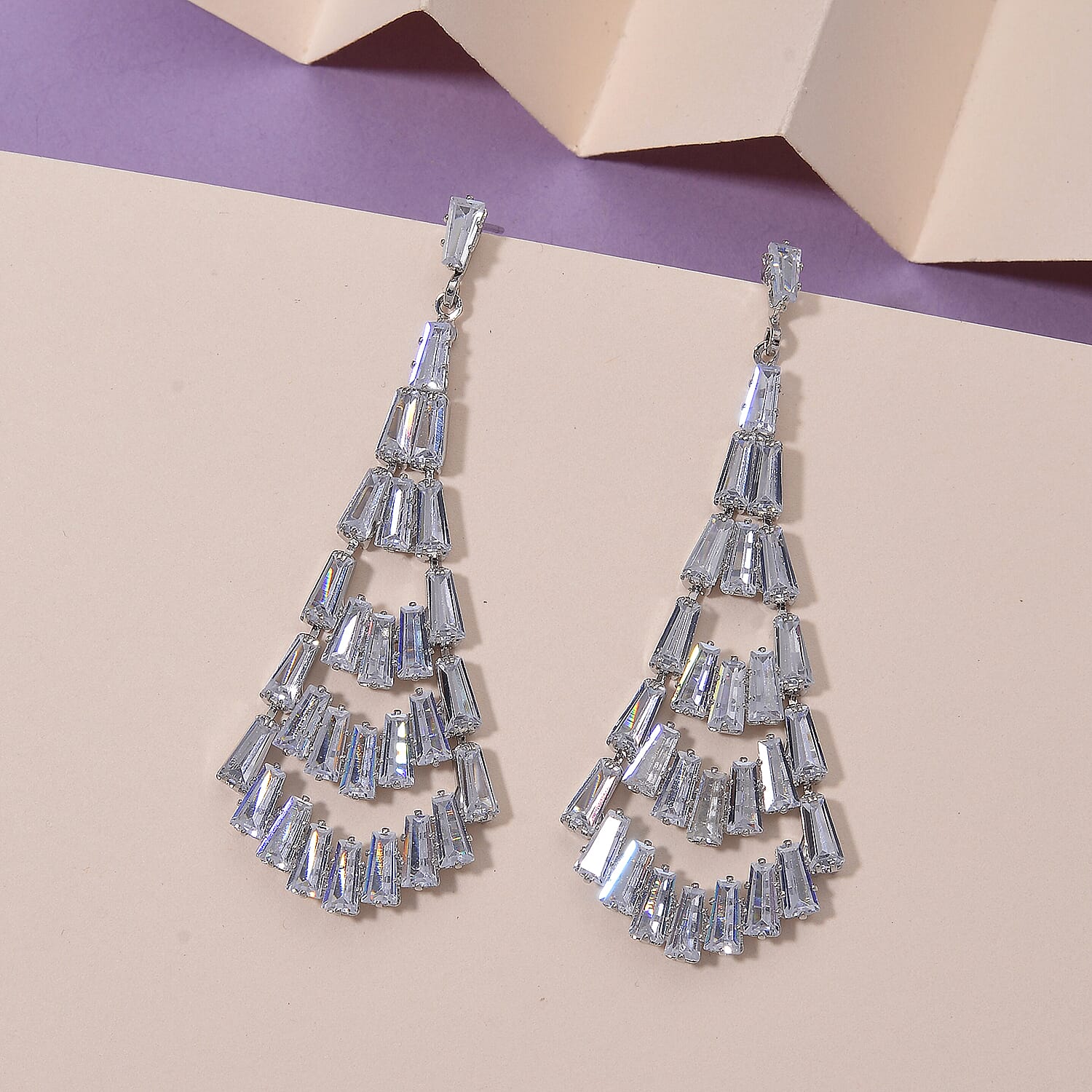 Boutique Collection - Austrian White Crystal Dangling Earrings in White Gold Plated