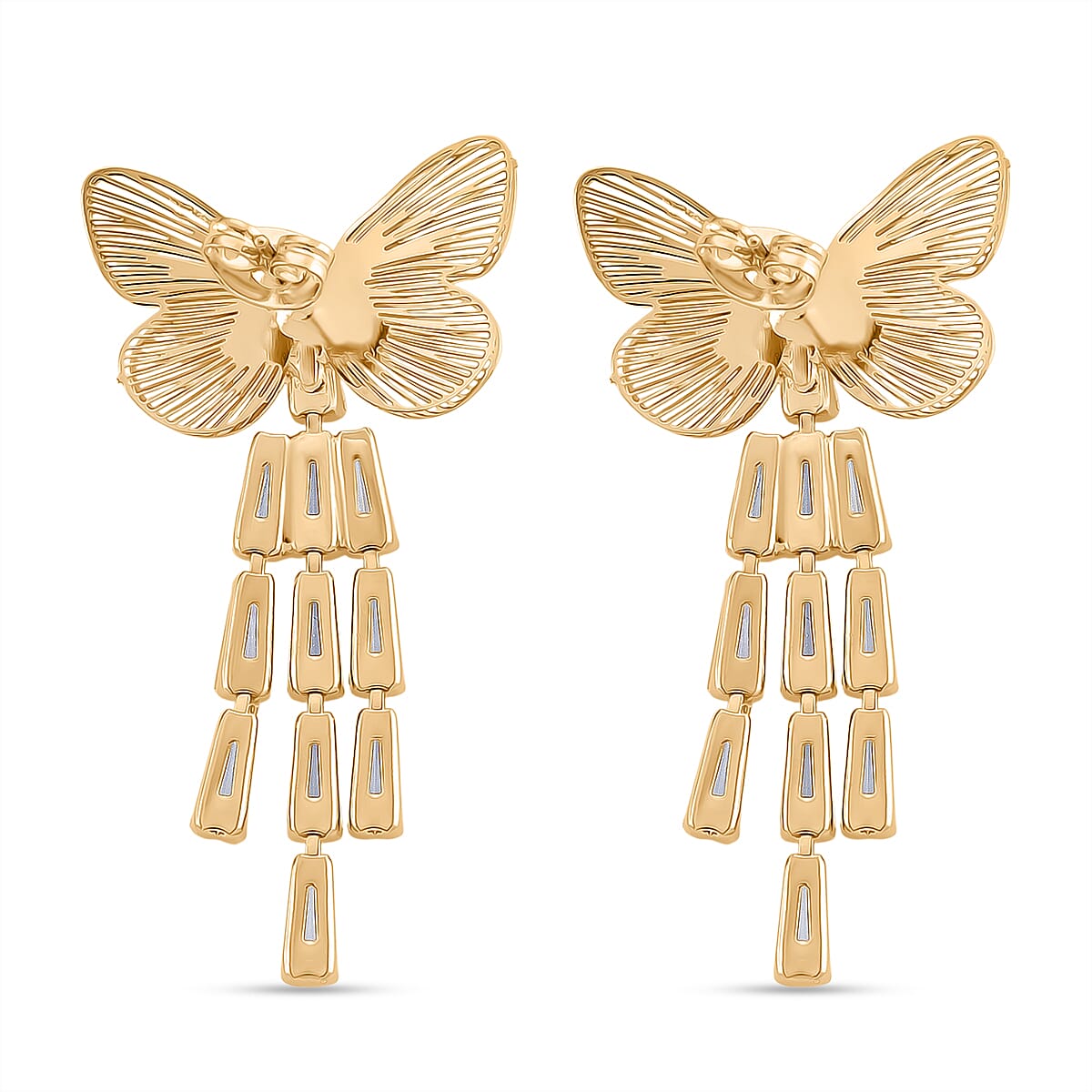 White Cubic Zirconia Dangling Butterfly Earring with Push Back in Yellow Gold Plated 1.00 Ct.