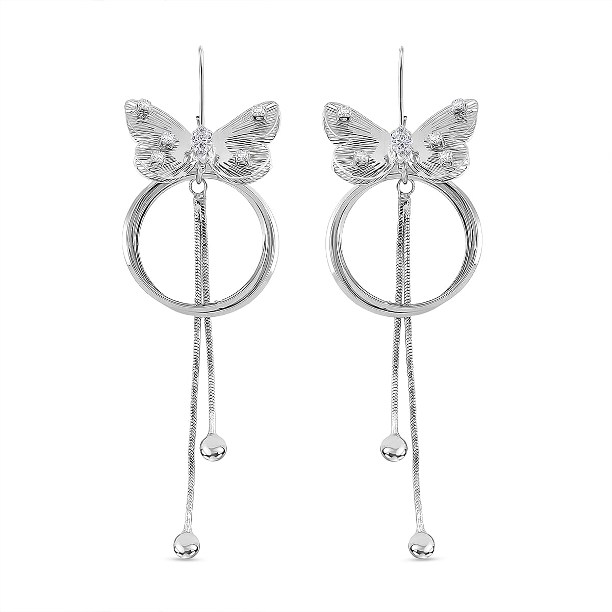 White Cubic Zirconia Dangling Earring with Hook in White Gold Plated