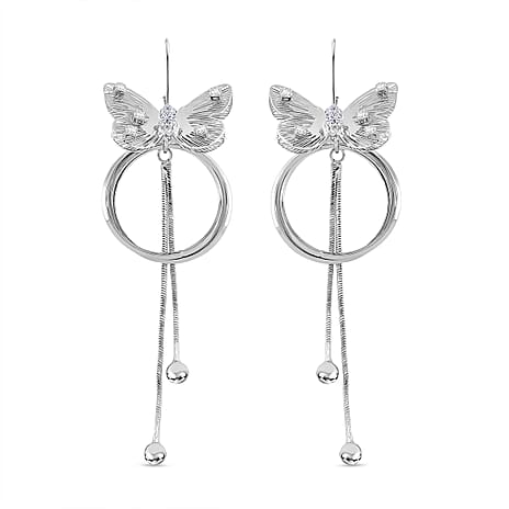 White Cubic Zirconia Dangling Earring with Hook in White Gold Plated