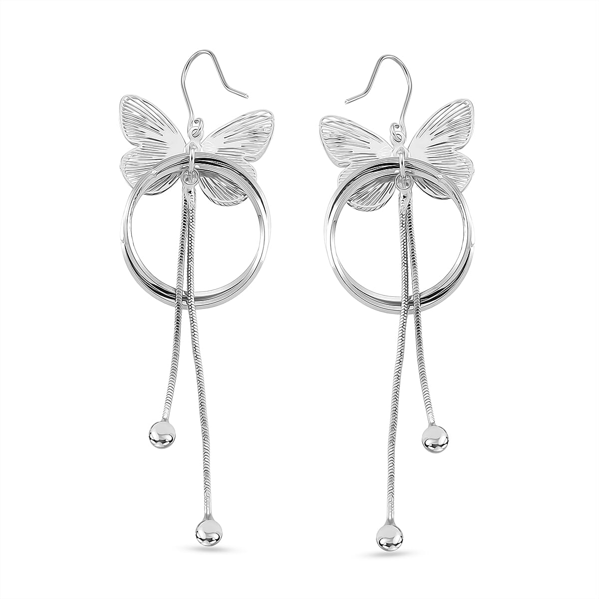 White Cubic Zirconia Dangling Earring with Hook in White Gold Plated
