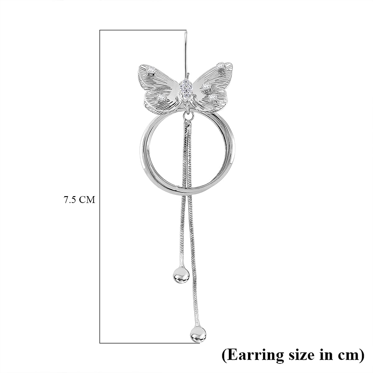 White Cubic Zirconia Dangling Earring with Hook in White Gold Plated
