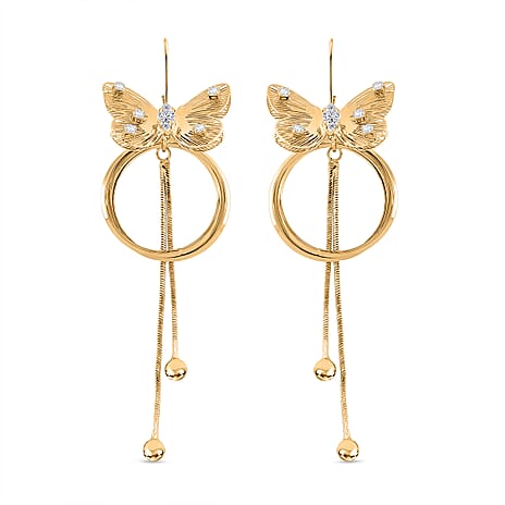 White Cubic Zirconia Dangling Earring with Hook in Yellow Gold Plated