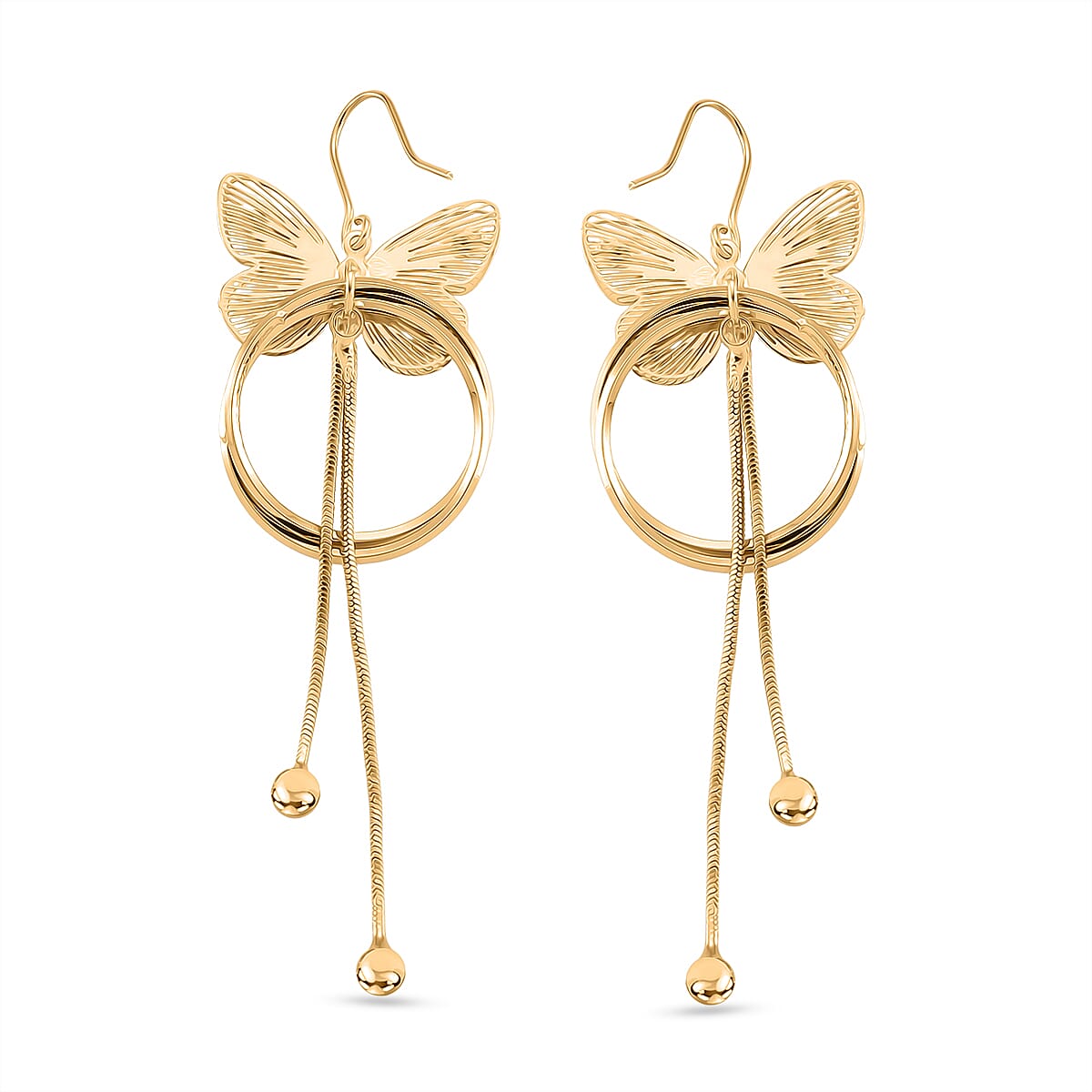 White Cubic Zirconia Dangling Earring with Hook in Yellow Gold Plated