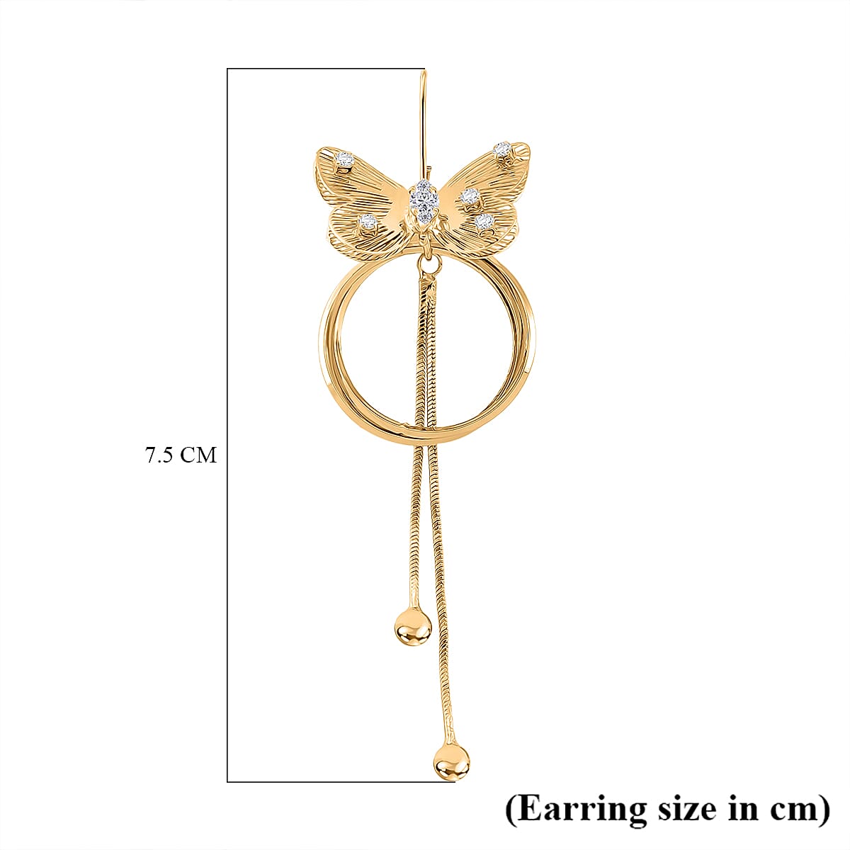 White Cubic Zirconia Dangling Earring with Hook in Yellow Gold Plated