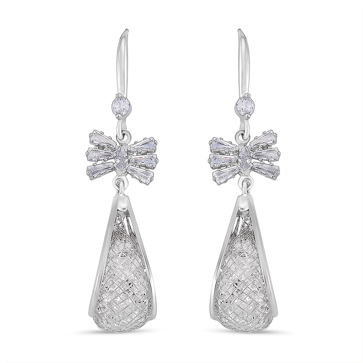 White Cubic Zirconia Dangling Earring with Hook in White Gold Plated 30.00 Ct.